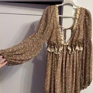 FREE PEOPLE Ivory Combo Boho Floral Long Sleeve Dress size XL